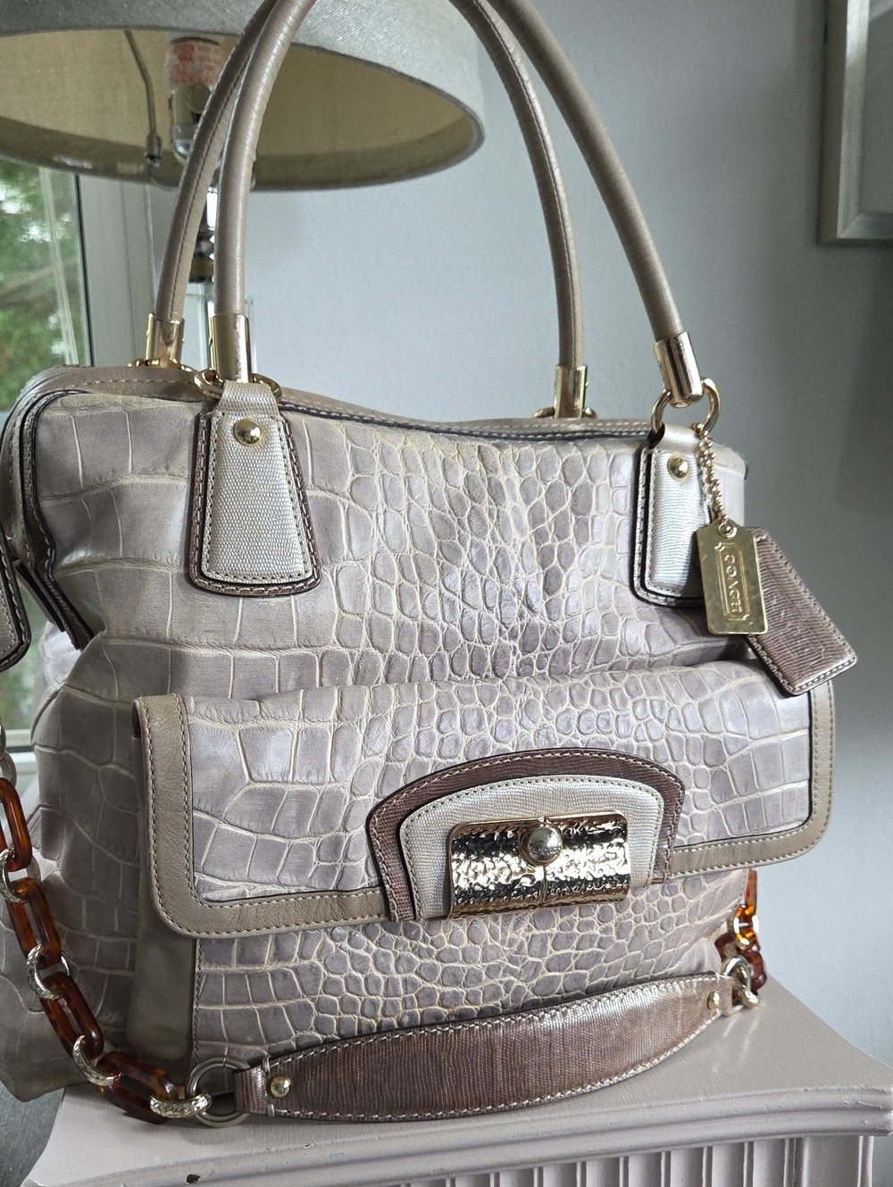 COACH 2009 Gray Kristen Croc Leather Shoulder Bag #14220